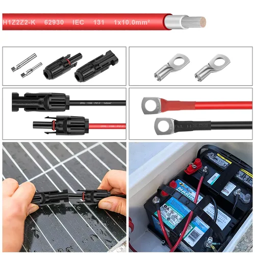 Miniatura 4 de Cable de extensión fotovoltaico de cobre estañado 8AWG (10 mm²), cable de conexión de panel solar para caravanas al aire libre, lancha automotriz