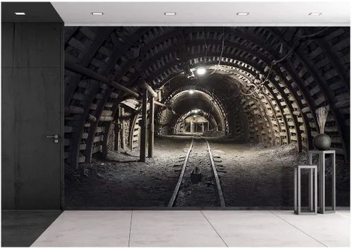 wall26 - Túnel subterráneo iluminado en la minería - Mural de pared extraíble | Papel pintado autoadhesivo grande - 100x144 pulgadas obra de arte 16