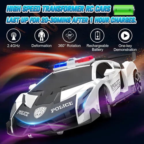 Miniatura 3 de BLUEJAY Transform RC Cars para niños de 4-7 y 8-12 años, auto a control remoto transformándose en robot a escala 1:18, 2.4 GHz, transformación