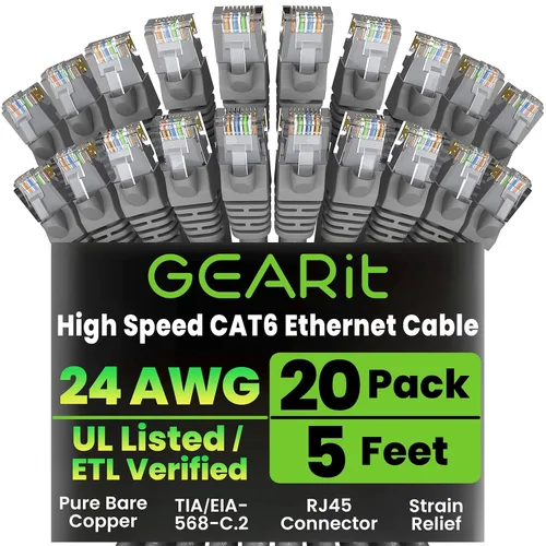 Miniatura 84 de Paquete de Cable Ethernet Cat 6 GEARit - Pack de 10 cables de conexión Ethernet Cat6 de 15 pies Cable de conexión de red RJ45, conectores dorados