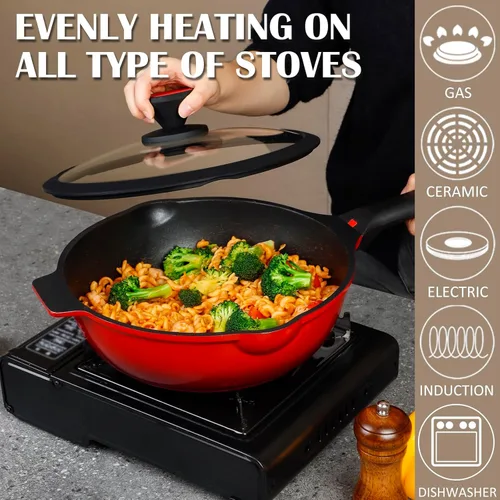 Miniatura 2 de DIIG Sartén antiadherente profunda con tapa, sartén de 12 pulgadas/5.5 cuartos de galón con espátula de silicona, utensilios de cocina para salsas