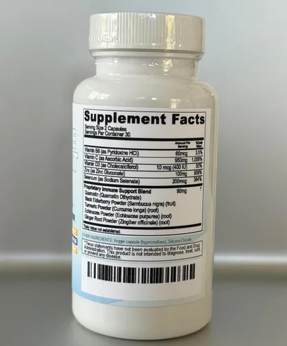 Miniatura 4 de Apoyo inmunológico 10 en 1 con saúco, D3, selenio, quercetina, zinc, vitamina C, jengibre, curcumina de cúrcuma, B6, equinácea, defensa