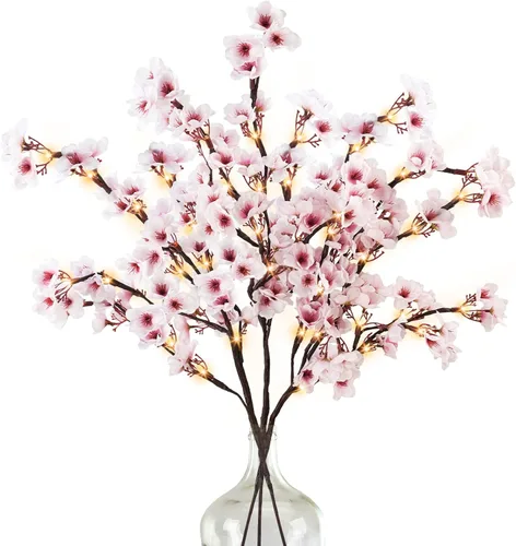 Miniatura 9 de Uieke 8 flores artificiales de cerezo, ramas de flor de cerezo de seda, arreglo de flores de ciruelo falsas para bricolaje, hogar, boda, árbol, 8