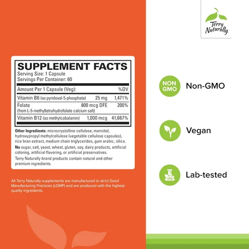 Miniatura 2 de Terry Naturally BioActive Vitamina B – Ayuda a la salud del corazón con vitaminas B bioactivas – Suplemento con folato y calcio – Vitamina