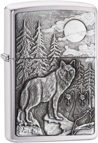 Miniatura 9 de Encendedores Zippo Lobo Emblema de lobo y cráneo cromado cepillado