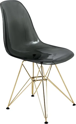 Miniatura 21 de LeisureMod Cresco Silla de comedor de acrílico moldeado con base Eiffel de metal dorado y diseño de respaldo curvado, silla auxiliar ligera