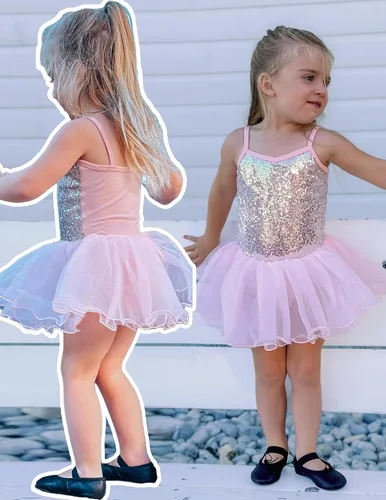 Miniatura 7 de Zaclotre Leotardo de lentejuelas para niñas pequeñas, leotardos de ballet con correa brillante, vestido tutú, traje de bailarina, disfraz de baile