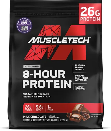 MuscleTech Platinum - Proteína en polvo de 8 horas – 7 fuentes de proteína premium con proteína de suero y caseína para aumentar el músculo magro,