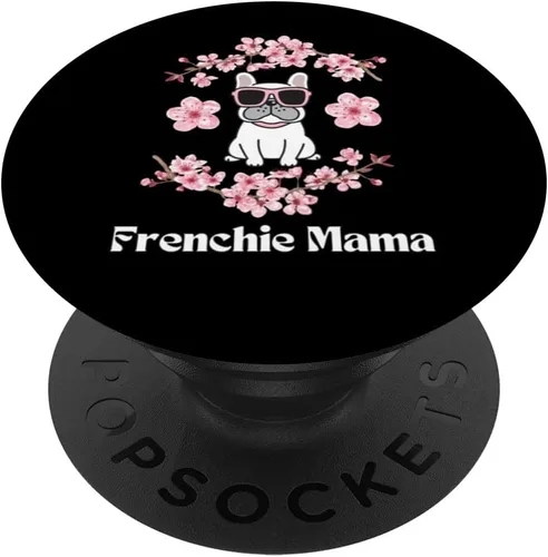 Bulldog francés mamá piel mamá mamá rosa flores Sakura PopSockets intercambiables PopGrip