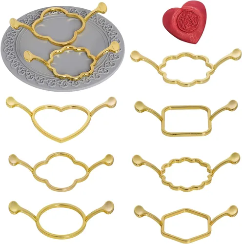 Miniatura 6 de cnomg 7 piezas de moldes de sello de cera de metal, esterilla de sellado de cera de oro, kit de moldes para invitaciones, sobres, regalos, embalaje