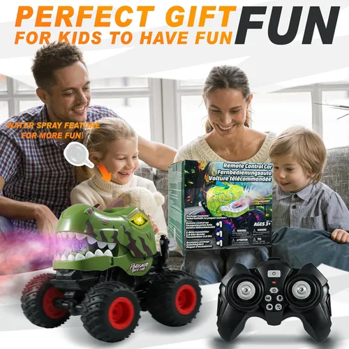 Miniatura 7 de BEZGAR Juguetes de Camiones Monstruo - Camión Monstruo de Control Remoto con Aspersión, Luz, Música, Juguetes de Dinosaurios para Niños, Camión RC a