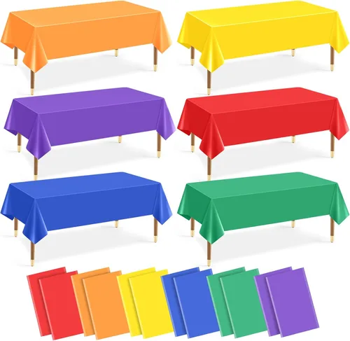 Miniatura 17 de Mwellewm 6 manteles de plástico desechables, mantel de arcoíris de colores surtidos, rectangular de neón colorido a granel sólido para cumpleaños