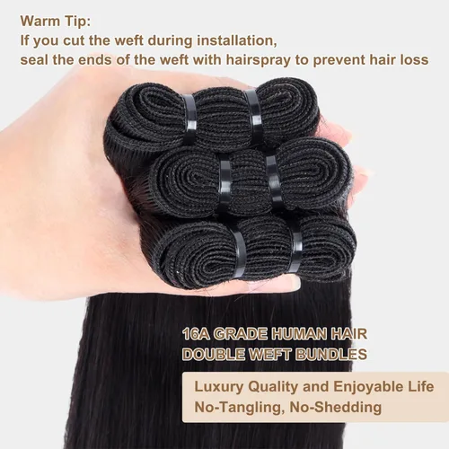 Miniatura 7 de Extensiones de cabello humano lacio 12A con cierre de encaje HD de 5 x 5 (16, 18, 20 + 14 pulgadas), tejido de cabello humano virgen brasileño 100%