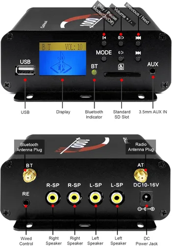 Miniatura 5 de GoHawk Sistema de Audio y Amplificador de Bocinas para Motocicleta, 1000W Bluetooth Impermeable Sistema de Radio de Audio de 4 Pulgadas Radio FM USB