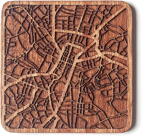 Miniatura 163 de Posavasos Amsterdam Map by O3 Design Studio, 1 pieza, posavasos de madera Sapele con mapa de la ciudad, hecho a mano, varias ciudades opcionales