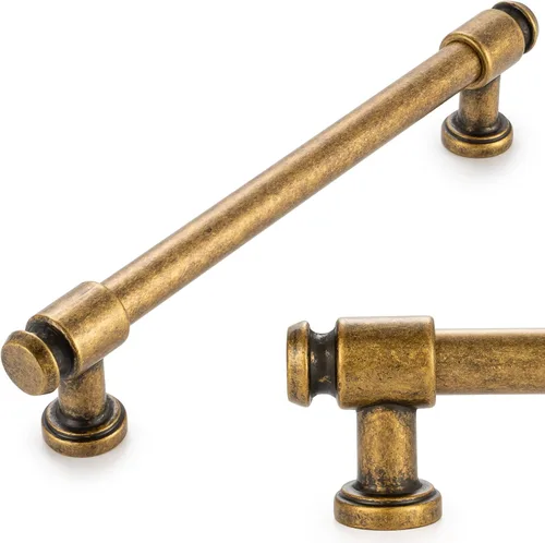 Miniatura 37 de KOOFIZO Tirador de gabinete con parte superior plana y redonda - Manija de tirador de mueble de latón antiguo (30 mm / 1.2 Pulgadas), paquete de 10