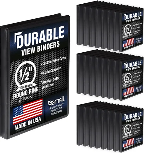 Miniatura 24 de Samsill Carpeta duradera de 0.5 pulgadas, fabricada en los Estados Unidos, carpeta transparente personalizable con anillos redondos, color negro