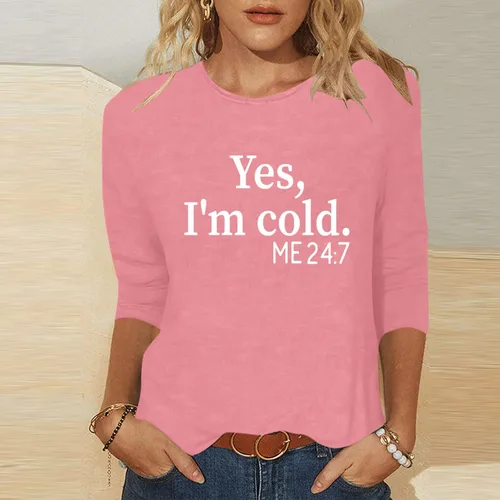 Miniatura 2 de Funny Tshirts for Women Summer Fall 34 Sleeve Crewneck Yes Im Cold Graphic Loose Fit Long Tops Shirts Women 2023 J4