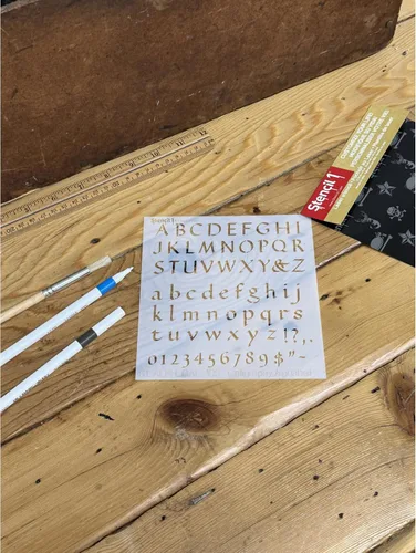 Miniatura 3 de Stencil1 Plantillas de letras de caligrafía de 1/2 pulgada, letras y números, alfabeto minúscula y minúscula de Mylar para pintar a mano, dibujo