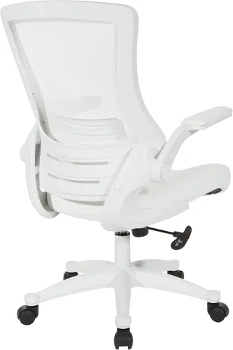 Miniatura 5 de Office Star - Silla de oficina con respaldo de pantalla blanca ventilada con brazos abatibles acolchados de color con base de nailon blanco, piel