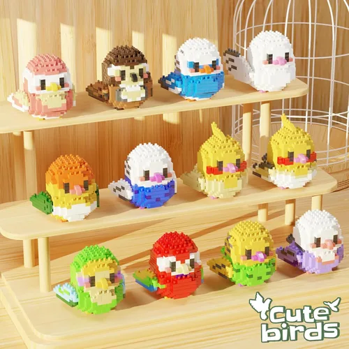 Miniatura 4 de Bibilock Cute Parrot - Juego de bloques de construcción de microbloques de construcción, 12 piezas de mini ladrillos de la serie de pájaros