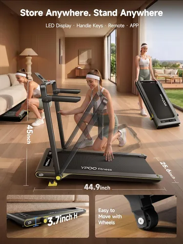 Miniatura 4 de YPOO Walking Pad Treadmill with Incline, 2-in-1 Under Desk Walking Pad with Foldable Handlebar, 0.5-6.2 MPH Portable Treadmill for Home Office, 2.5