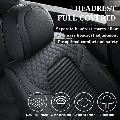 Miniatura 5 de Coverado Juego completo de fundas de asiento de automóvil negras de cuero, impermeables, delanteras y traseras, accesorios de auto, de ajuste Negro