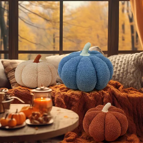 Miniatura 7 de Juexica 3 almohadas de calabaza de peluche esponjosas en 3D con forma de calabaza decoración de otoño, Acción de Gracias, Halloween, cojín de marrón