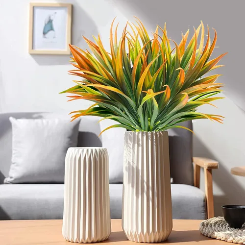 Miniatura 2 de 8 piezas flores artificiales de otoño para decoración al aire libre, plantas artificiales de otoño para exteriores, hierba amarilla artificial