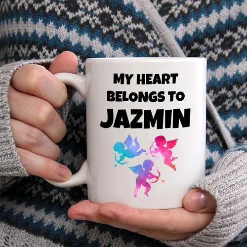 Miniatura 2 de My Heart Belongs To Jazmin Coffee Mug - Personalized Ceramic Cup with Name, Custom Mug, Customized Birthday/Christmas Gift, Holiday Present, 11 Oz
