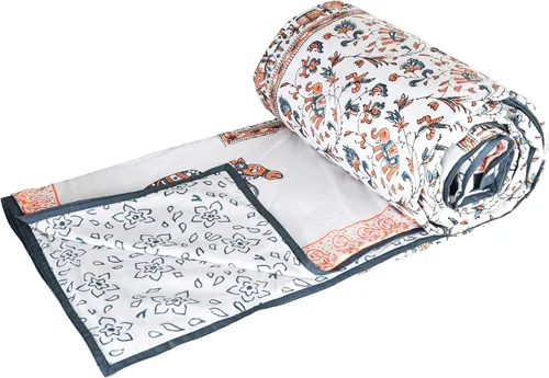 Miniatura 8 de Reversible 100% Cotton Lightweight Blanket, Indian Blanket, AC Blanket Throw, 90x 108'' (Blue-Elephant-Peacock)