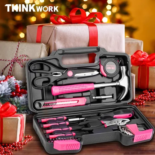 Miniatura 4 de THINKWORK - Juego de herramientas rosa de 40 piezas, juego de herramientas manuales básicas para el hogar con caja de almacenamiento, juego de Rosa