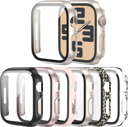 Miniatura 15 de Paquete de 6 fundas para Apple Watch SE 3 (2025) SE 2 Series 6, 5, 4, de 1.57 pulgadas, con protector de pantalla de vidrio templado, parachoques