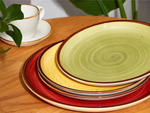 Miniatura 2 de Platos de cena de porcelana ONEMORE de 8.5 pulgadas, platos de postre y ensalada de cerámica con salpicaduras, juego de 4 platos para servir, aptos