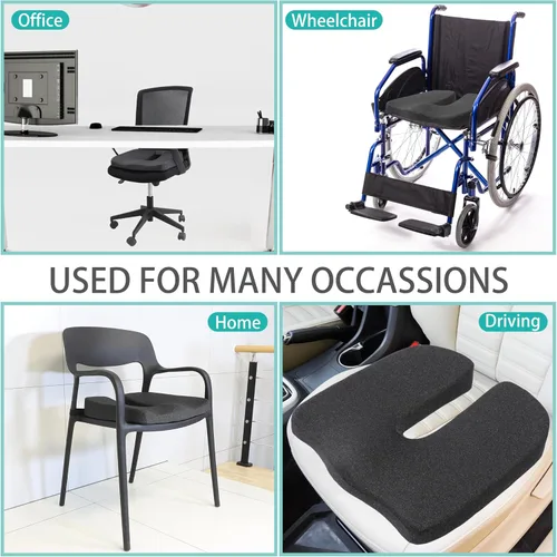 Miniatura 5 de Cojín de asiento más grande para silla de oficina, corte en U extendido de 10 pulgadas, 18 x 16 x 3 pulgadas, almohada de alivio del dolor de coxis