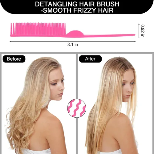 Miniatura 3 de SIMPOR Peine de pelo de 3 filas para desenredar natural, cepillo de peinado de pelo, cerdas de nailon, peine de cola de rata, para mujeres y Negro