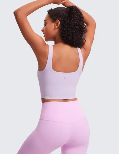 Miniatura 97 de CRZ YOGA Butterluxe Brasier deportivo de cuello cuadrado para mujer, estilo camiseta corta sin mangas, acolchado con soporte integrado para yoga