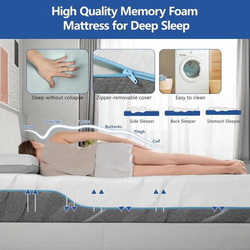 Miniatura 3 de WEUP Extra Firm Queen Memory Foam Mattress, 10 Inch Medium - Extra Firm Dual Side Flippable Mattress for Back Pain Relief, Cooling Ventilated Foam