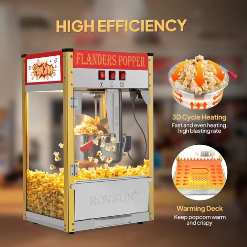 Miniatura 2 de ROVSUN Máquina de palomitas de maíz estilo cine con hervidor de 10 onzas que hace hasta 4 galones certificado ETL, máquina comercial de palomitas