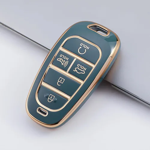 Miniatura 3 de Funda para llavero Hyundai, 5 botones, TPU suave con llavero de cuero, protección de 360 grados, funda para llave de automóvil, compatible con R