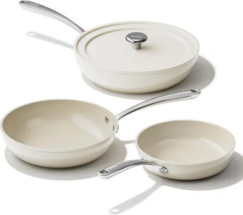 Redchef Sartenes de cerámica, sartenes antiadherentes de 4 piezas, sartén no tóxica con tapa, juego de utensilios de cocina de cerámica, sartén para