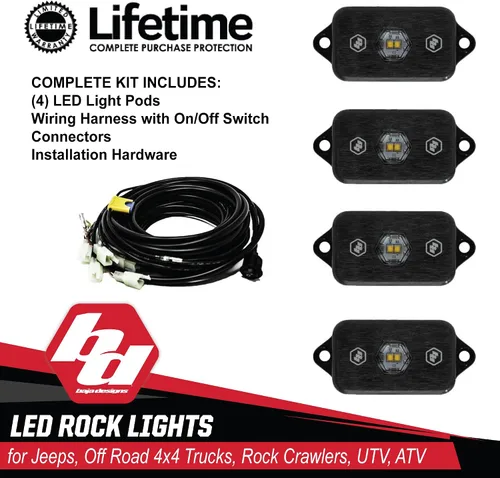 Miniatura 5 de Kit de luz LED para roca Baja Designs - 4 piezas. LED con arnés de cableado (blanco)
