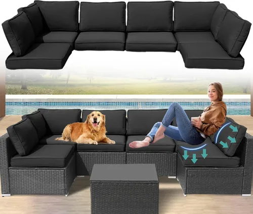 Miniatura 15 de Cojines para muebles de patio, 14 cojines de repuesto resistentes al agua para exteriores, cojines de sofá seccionales para 6 asientos de mimbre