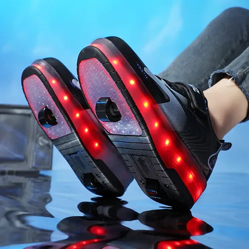 Miniatura 5 de HHSTS Zapatos para niños con ruedas, zapatos de color de luz LED, patines brillantes, zapatos de patinaje, regalos simples para niños y niñas