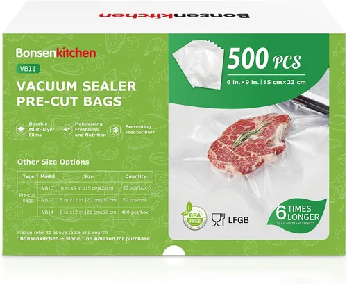 Miniatura 11 de Bonsenkitchen Bolsas Selladoras al Vacío, 400 Bolsas de Sellado de Alimentos Precortadas Tamaño Cuarto de Galón 8" x 12", Grado Comercial, Sin BPA