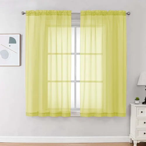Miniatura 190 de OVZME - Cortinas traslúcidas blancas de 45 pulgadas de largo, 2 paneles, cortinas de gasa con bolsillo para barra para ventanas pequeñas, cada una