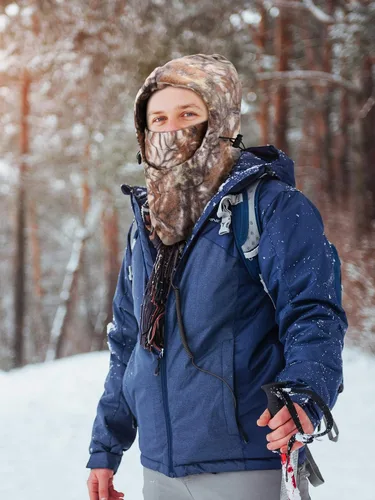 Miniatura 10 de Pasamontañas de camuflaje de caza, 3 piezas, capucha de sherpa, resistente al viento, para clima frío, deportes al aire libre de invierno