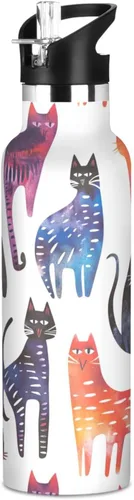 Miniatura 8 de Art Exotic Shorthair Cats Pink Double Wall Vacuum Insulated Bottles Water Bottles With Straws Leak-proof BPA-Free Leak Proof for Gym Sports
