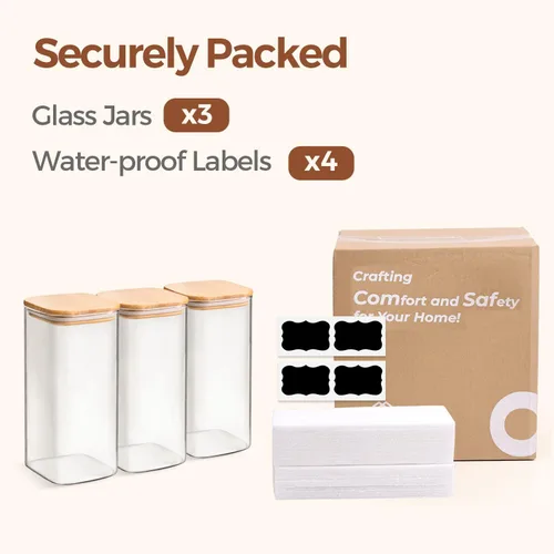 Miniatura 8 de ComSaf Tarro de almacenamiento de vidrio hermético con tapa de madera (1.57 L), tarro de almacenamiento de alimentos transparente con tapas selladas