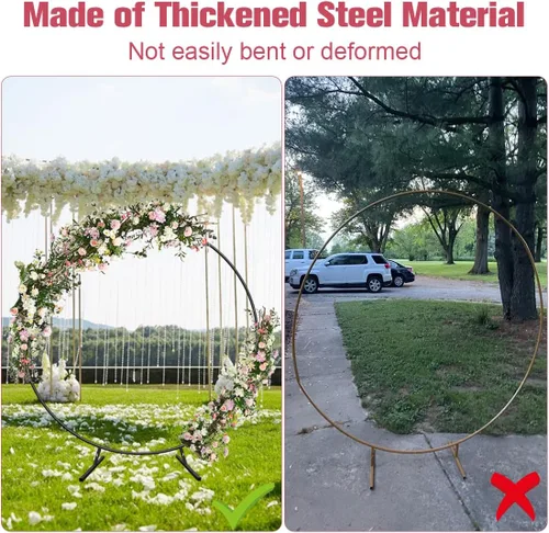 Miniatura 5 de Soporte redondo de arco de boda de 7 pies con base de metal para decoración de globos de flores, marco de fondo circular para ceremonia, fiesta